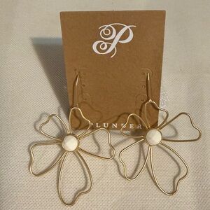 Plunder Gold Flower Outline Drop Earrings with White Centers